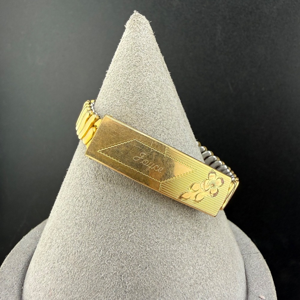 Vintage Center Gold‎ Filled Top ID Bracelet Expandable Engraved Joyce 5.5"